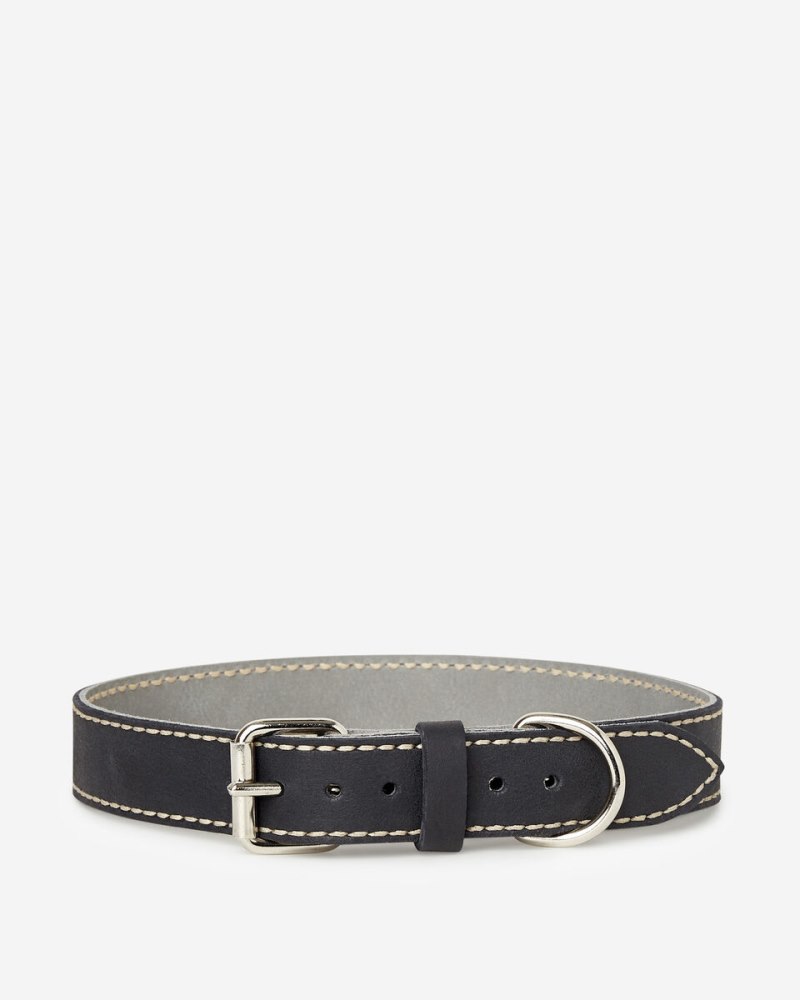 Roots Extra Large Leather Dog Collar - JET BLACK