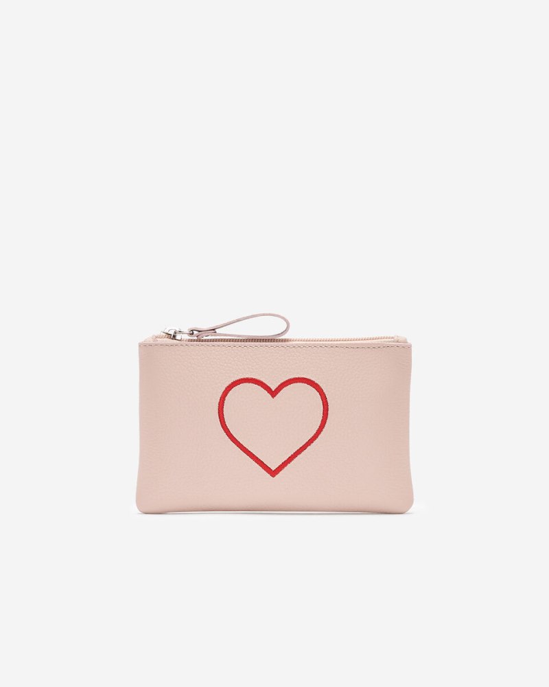 Roots Heart Medium Zip Pouch Cervino - POWDER PINK/TAUPE