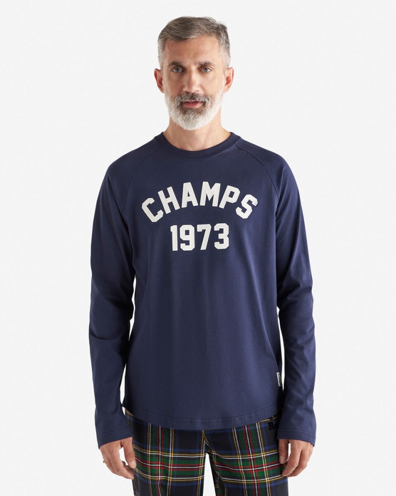 Roots Mens 1973 Champs Raglan Long Sleeve T-Shirt - NAVY BLAZER