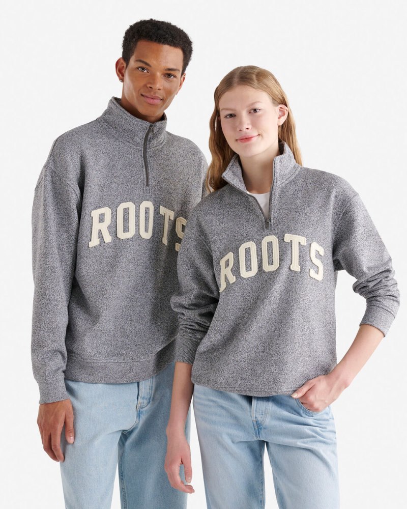 Roots Applique Half Zip Stein - SALT & PEPPER