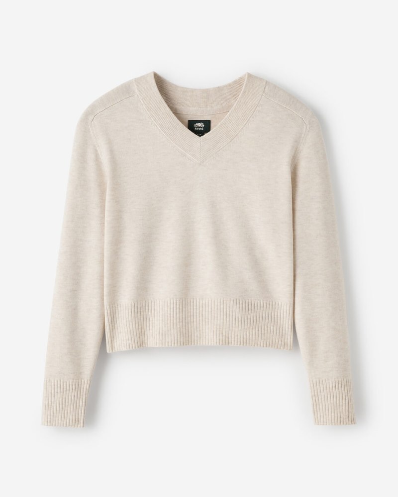 Roots Bowen High V-Neck Sweater - OATMEAL MIX