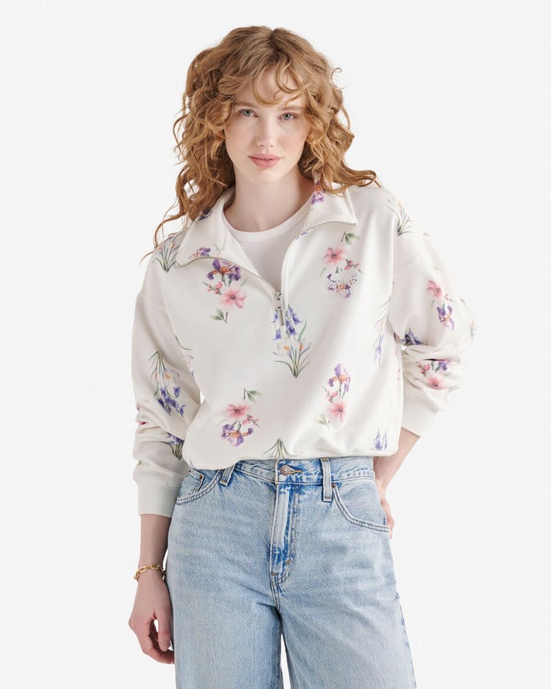 Roots Cooper Floral Half Zip Stein - COCONUT WHITE