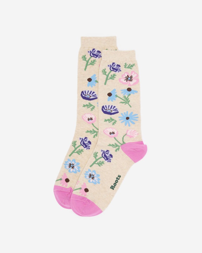 Roots Adult Springfield Print Crew Sock - OATMEAL MIX