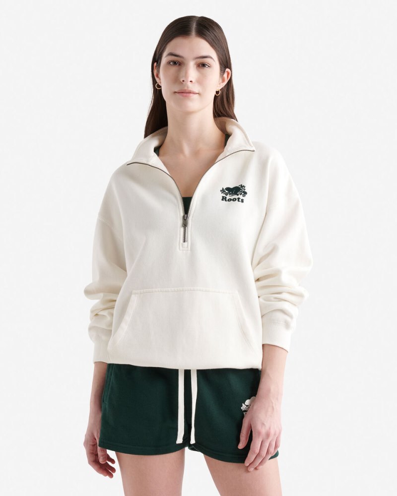 Roots Organic Cooper Relaxed Half Zip Stein - EGRET