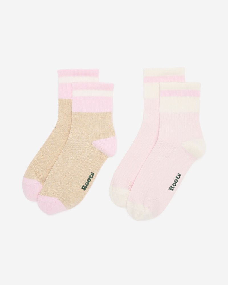 Roots Adult Cotton Cabin Ankle Sock 2 Pack - PINK PEARL PEPPER