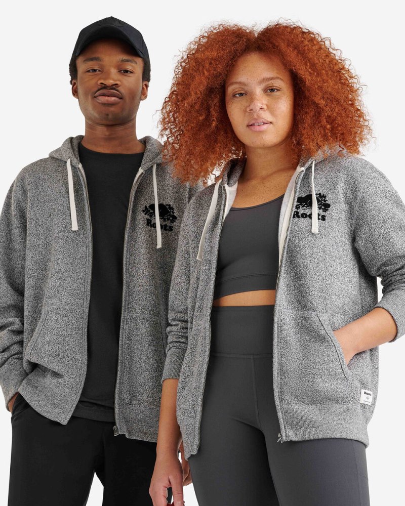 Roots Organic Original Full Zip Hoodie - S&P/BLACK