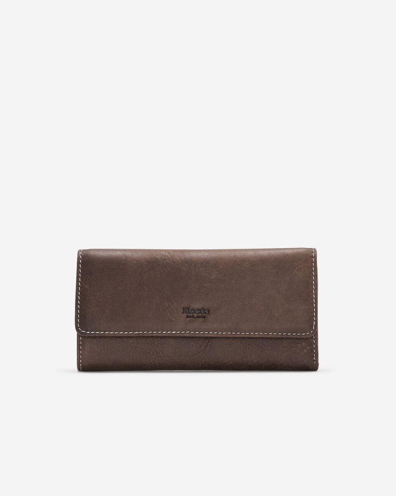 Roots Medium Trifold Clutch Tribe - CHOCOLATE