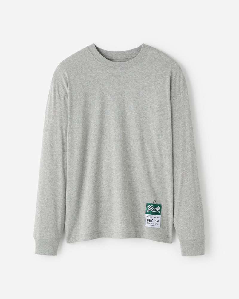 Roots Mens Ski Pass Relaxed Long Sleeve T-Shirt - GREY MIX