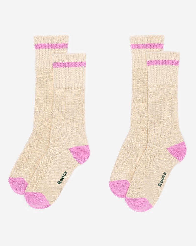 Roots Adult Cotton Cabin Pop Sock 2 Pack - OATMEAL MIX