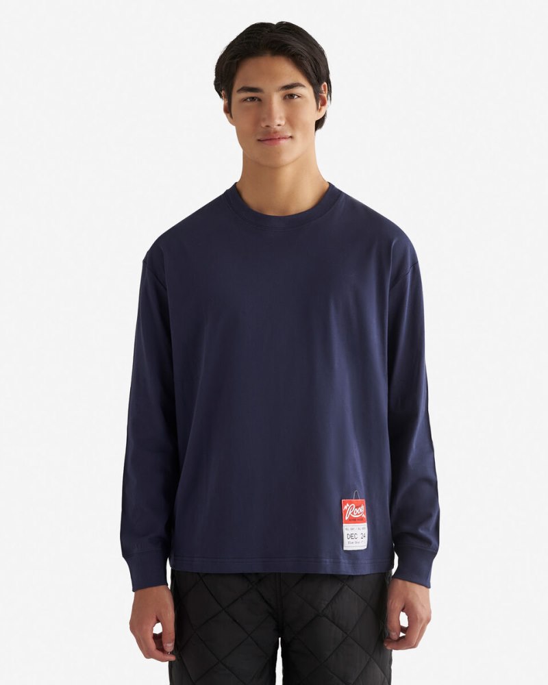 Roots Mens Ski Pass Relaxed Long Sleeve T-Shirt - NAVY BLAZER