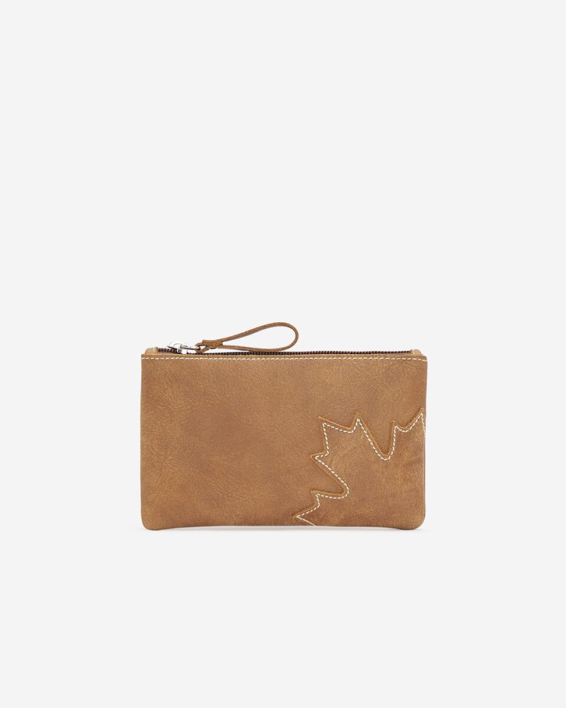 Roots Maple Leaf Medium Zip Pouch Tribe - NATURAL