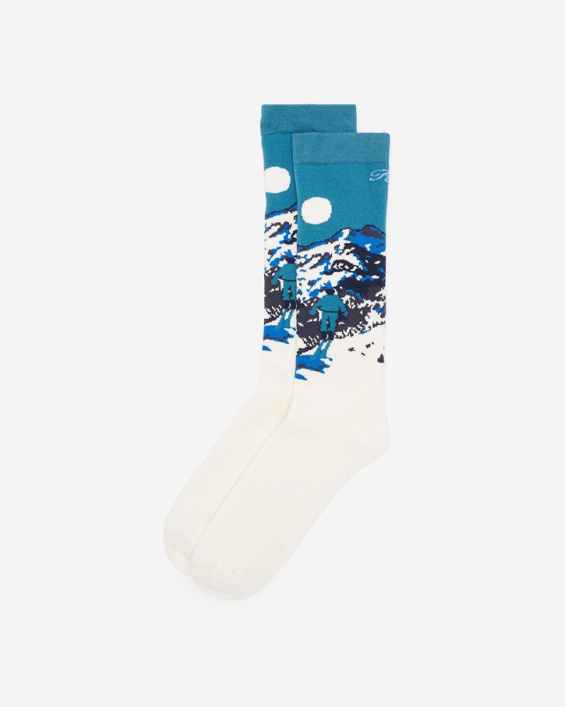 Roots Adult Landscape Intarsia Sock - WINDY BLUE