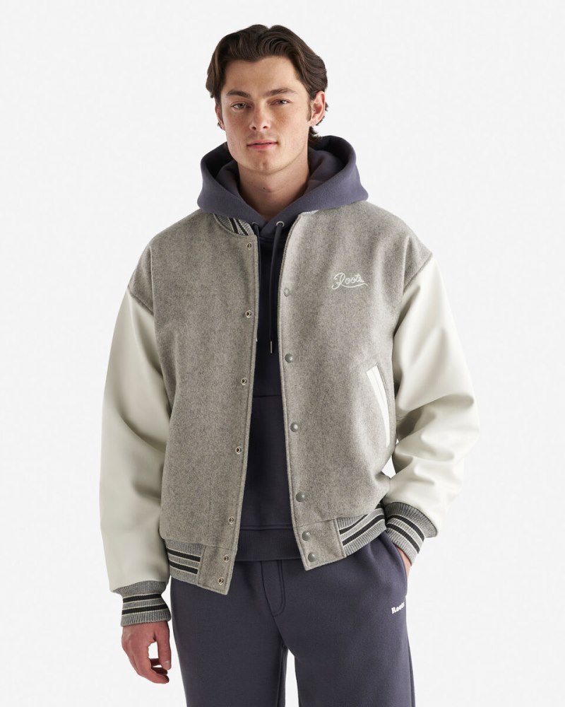 Roots Mathews Vintage Varsity Jacket - GREY/WHITE