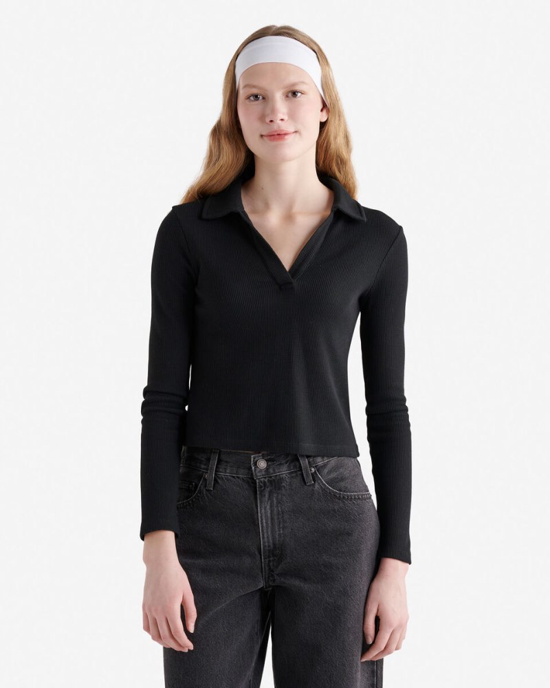 Roots Baby Waffle Polo Top - BLACK