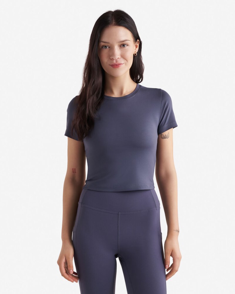 Roots Renew Knit Crop T-Shirt - DUSTY BLUE