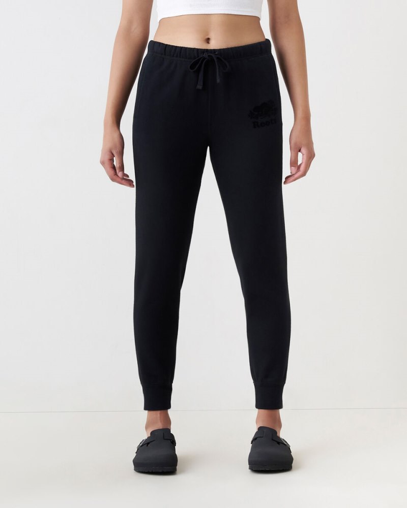 Roots Organic Original Slim Cuff Sweatpant Short (26 Inch Inseam) - BLACK