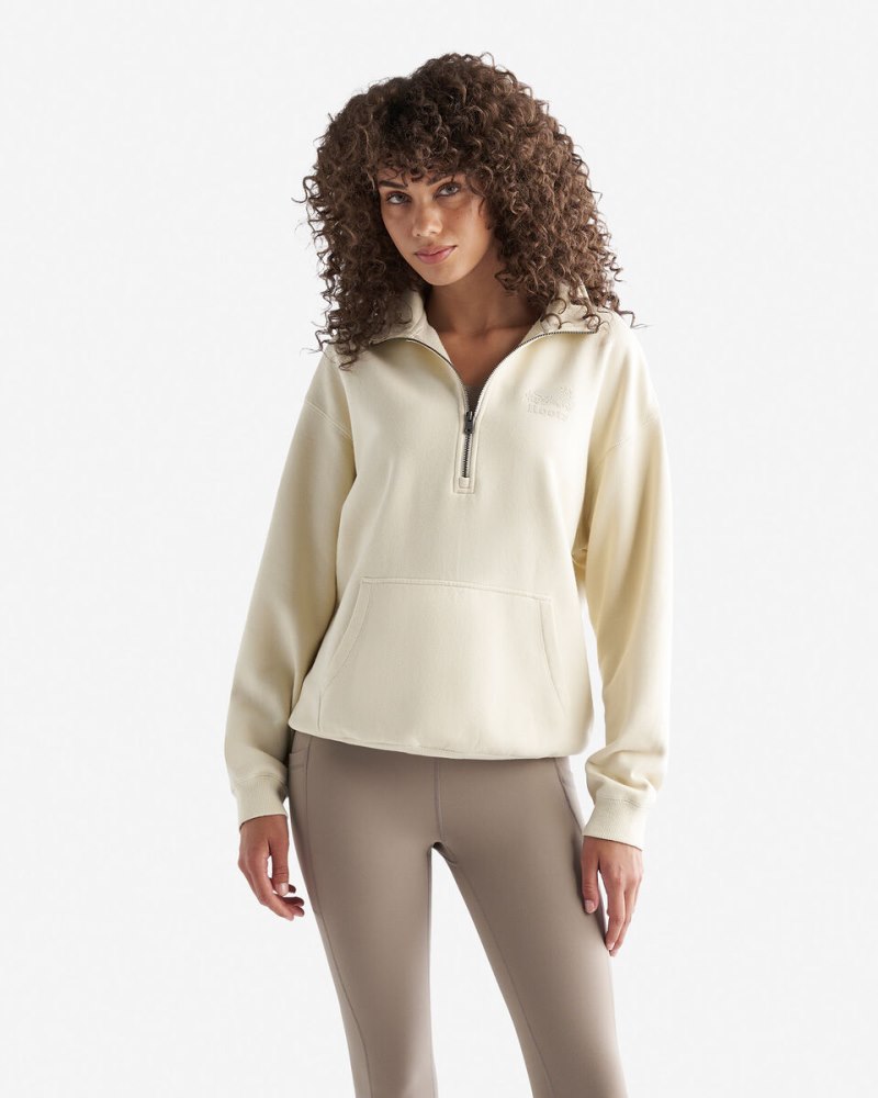 Roots Organic Cooper Relaxed Half Zip Stein - ALMOND MILK